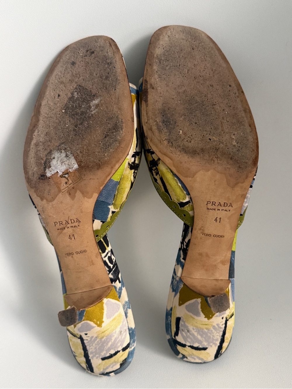 Prada Green Multicolor Patterned Slip-On Kitten Heel Mules - Picture 6 of 7